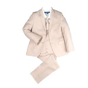 Perry Ellis boys tan SUIT jacket, pants, vest,tie 14 slim fit FORMAL NEW 4pc set